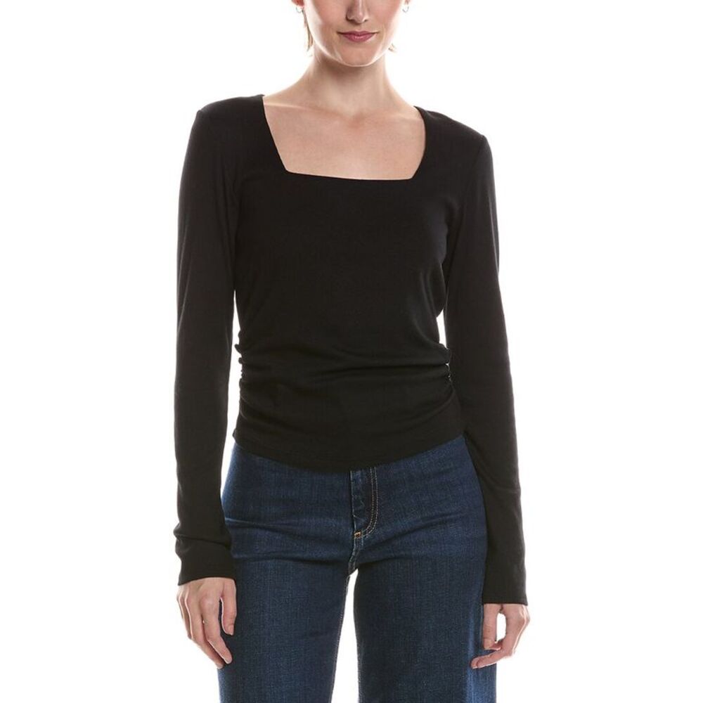 Michael Stars Womens  Sarah Square Neck Sweater, Black